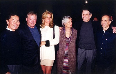 L to R: George Takei, William Shatner, Elizabeth Shatner, Susan Nimoy, Leonard Nimoy and Jeffrey Katzenberg
