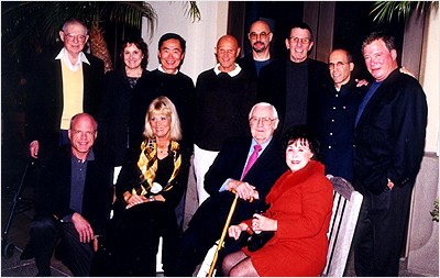 Back row: Harold Michelson (production designer), Michelle Billy-Povell (cast), Takei, Richard Kline (cinematographer), Jon Povill (associate producer), Nimoy, Katzenberg, Shatner Front row: Tom Parry (studio executive), Grace Lee Whitney (cast), Wise and Mrs. Wise